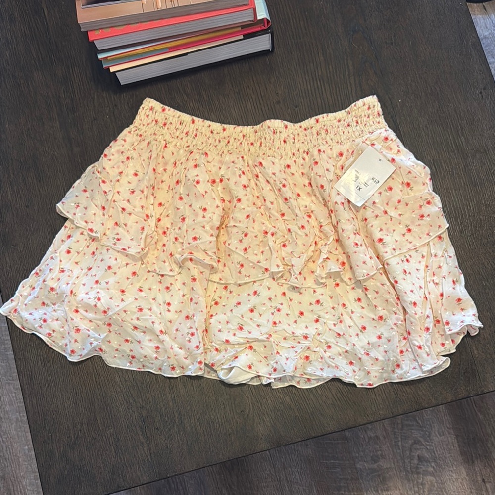 Floral Ruffle Skirt - Cream and Pink